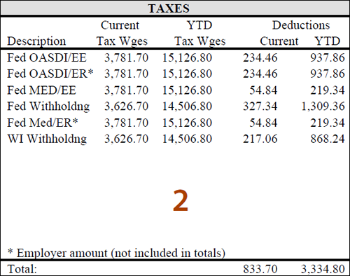 Screenshot of Earnings Statement Taxes section